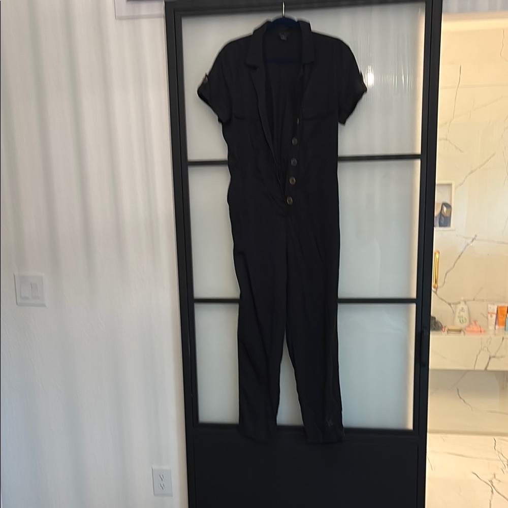 Sanctuary Black Utilitarian Jumpsuit with Collared Neckline